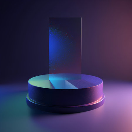 3d rendering of a round podium, illuminated by ultraviolet light.の素材
