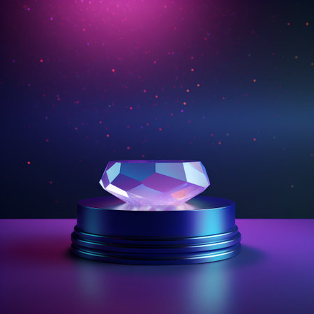 Round podium with purple and blue crystals. 3d vector illustration.の素材