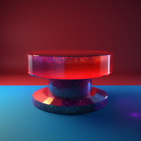 Abstract 3d rendering of pedestal podium on red and blue backgroundの素材
