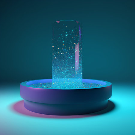 Abstract 3d pedestal with blue neon light, vector illustration.の素材