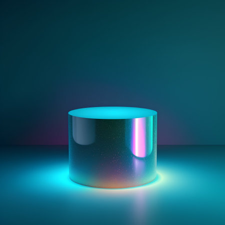 Neon podium. 3d render. Glowing neon podium.の素材