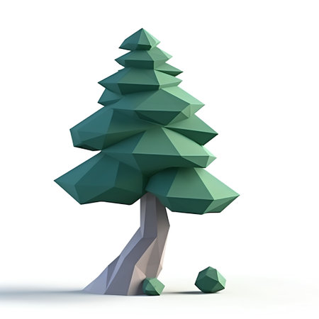 Low poly pine tree isolated on white background. 3D rendering.の素材