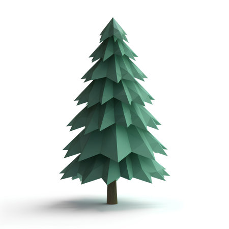Low poly pine tree isolated on white background. 3D illustration.の素材