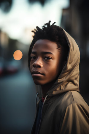 Portrait of young african american man in the city.の素材
