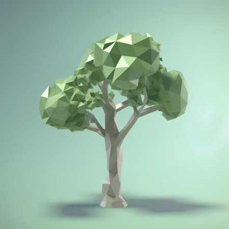 Low poly tree isolated on green background. Polygonal tree.の素材