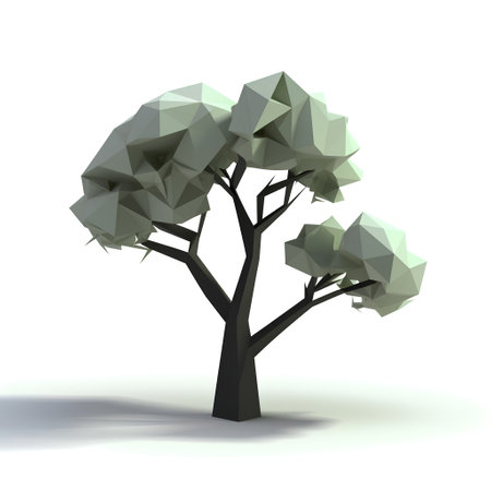 Low poly tree isolated on white background. 3d render image.の素材