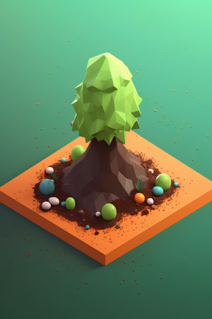 Isometric tree on the ground with easter eggs. Vector illustrationの素材