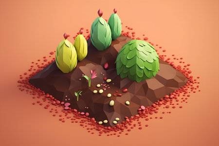3d render of earth with cactus and seedlings isolated over orange backgroundの素材