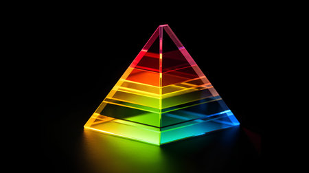 Pyramid of multicolored glass on a black background. 3d illustrationの素材