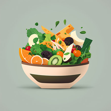 Salad in a bowl with fruits and vegetables. Vector illustration.の素材