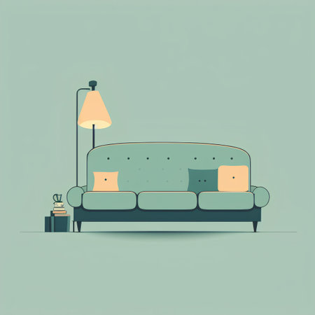 Living room with sofa and lamp. Flat design. Vector illustration.の素材