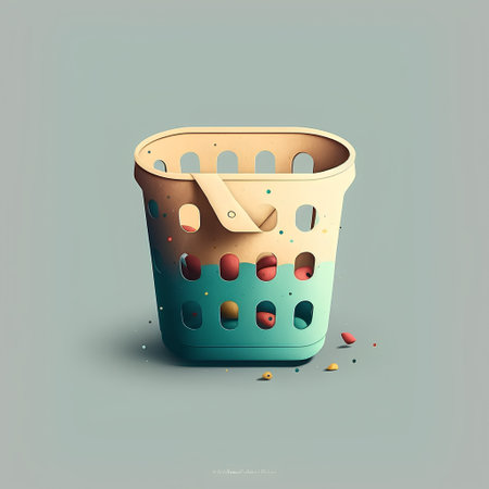 Plastic trash can, vector illustration. Isolated on gray background.の素材
