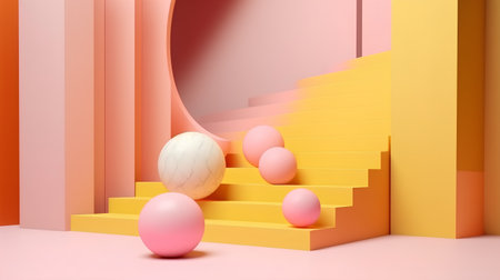 3d render of stairs with pastel colors and easter eggsの素材