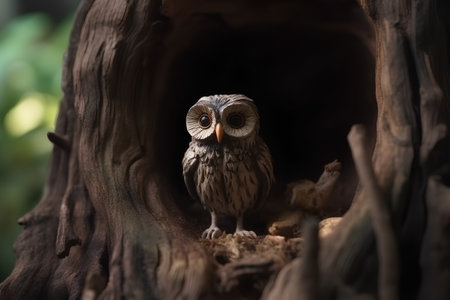 Owl (Strix aluco) in a hollow treeの素材