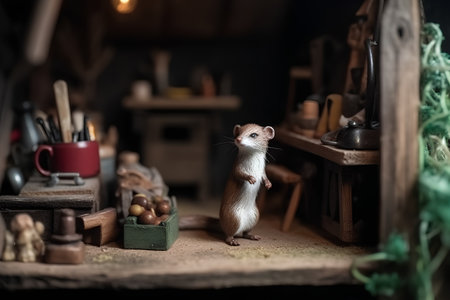 Cute little rat in a toy workshop. Selective focus.の素材