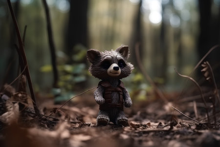 Raccoon in the forest, close-up of a toyの素材