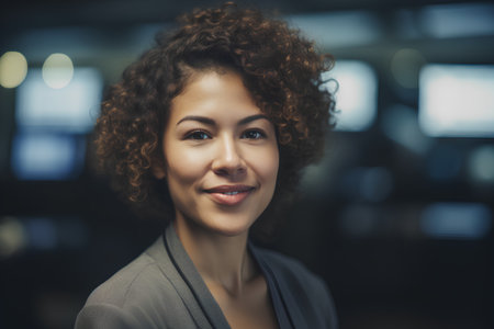Portrait of a young businesswoman smiling at the camera in the officeの素材