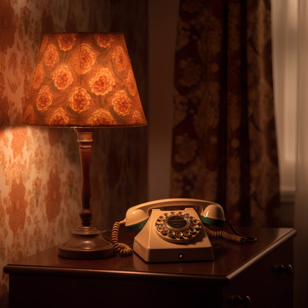 Retro telephone and lamp on the bedside table. 3d renderの素材