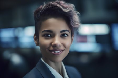 Portrait of a smiling businesswoman looking at camera in the officeの素材