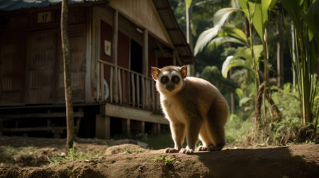 Lemur sitting on the rock in the jungle. Madagascar.の素材