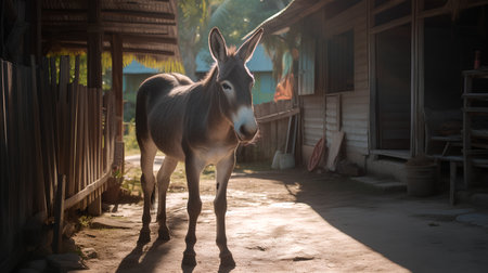 Donkey in the village, Thailand. Vintage style. Selective focus.の素材