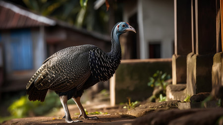 Portrait of a Guineafowl standing on the ground.の素材