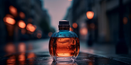 Perfume bottle on the background of the street at night.の素材