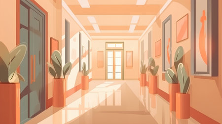 Interior of a corridor in a modern office. Vector illustration.の素材