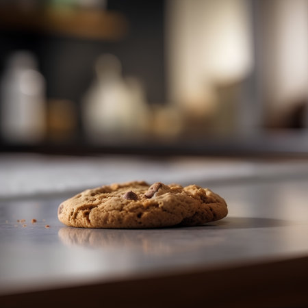 Chocolate chip cookies on a counter in a cafe, shallow depth of fieldの素材