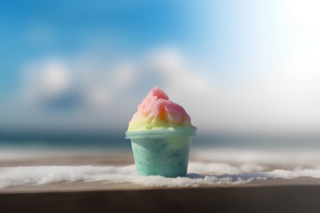 Foto de Ice cream on the background of the sea. Selective focus. - Imagen libre de derechos