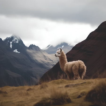 Alpaca in the mountains, Peru, South America, Europeの素材