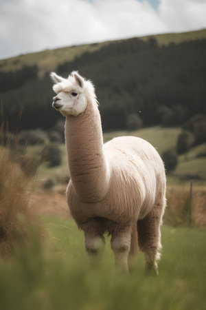 Alpaca in the countryside of South Island, New Zealand.の素材