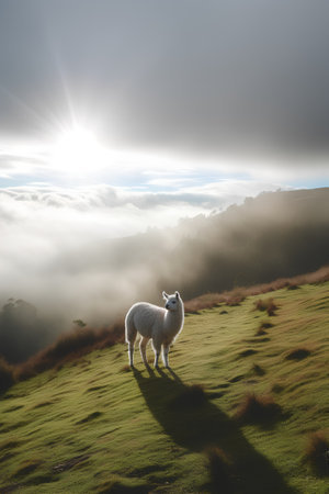 Llamas on the top of a hill in New Zealand.の素材