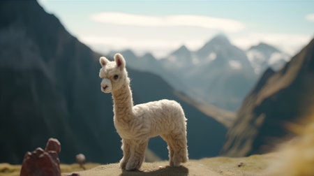 Llama on the background of mountains. Peru. South Americaの素材