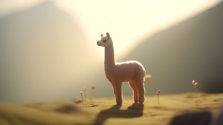 Cute little alpaca in the desert. 3d renderingの素材