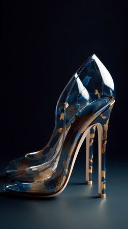 High heel women shoes on black background. 3d render illustration.の素材