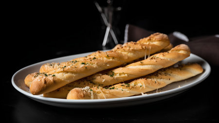 Grissini breadsticks with cheese and herbs on a black backgroundの素材