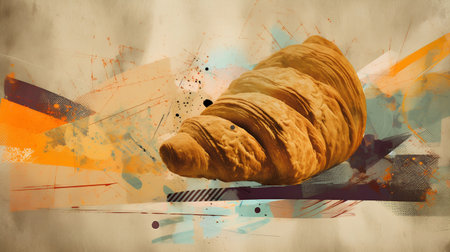 Croissant on abstract grunge background. Retro style toned imageの素材