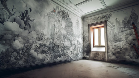3d rendering of an old room with a window and a wallの素材