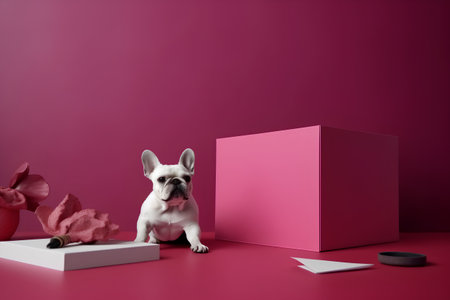 french bulldog in front of a pink background, 3d renderingの素材