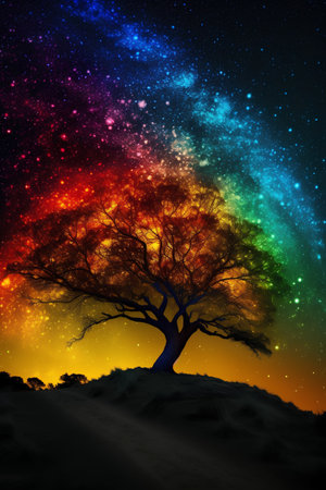 Magic tree in the starry sky. Elements of this image furnished by NASAの素材