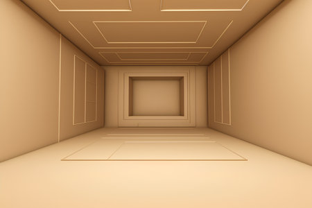 3d rendering of an empty room with a window and a floorの素材
