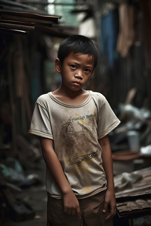Portrait of a little boy in the street of Bangkok, Thailandの素材