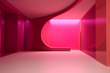Abstract red interior with geometric shapes. 3d rendering, 3d illustration.の素材