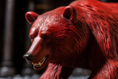 3d rendering of a red bear statue in a shop window.の素材