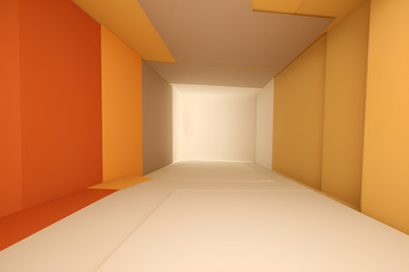 Empty room with orange walls and floor. 3d render illustration.の素材