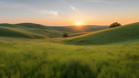 Beautiful sunset over rolling hills of Tuscany, Italy.の素材