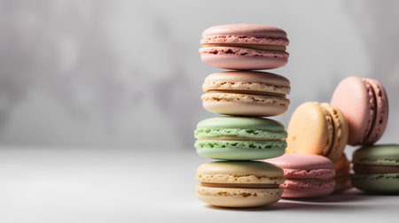 Colorful macaroons on a white background. Selective focus.の素材