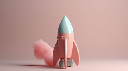 Rocket with smoke on a pink background. 3d render. Illustration.の素材