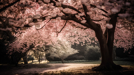 Cherry blossom tree in the park, vintage color tone.の素材